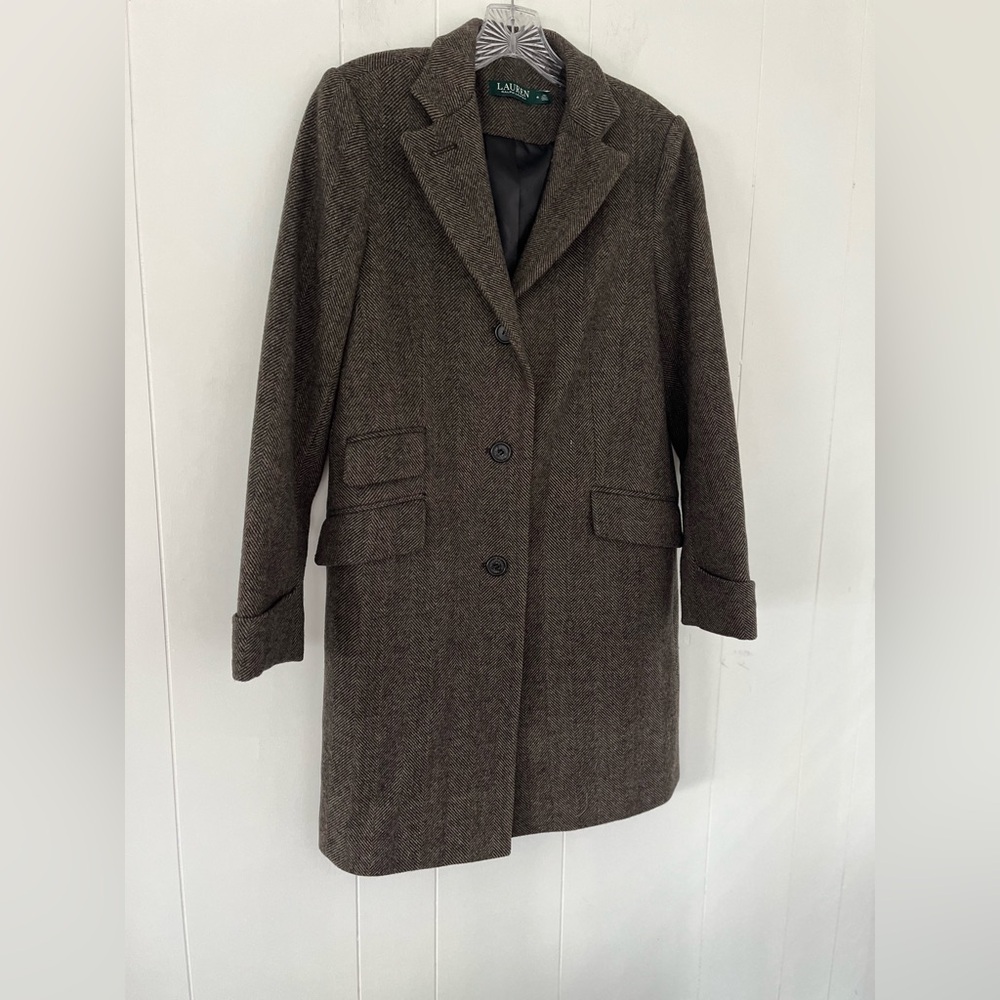 Lauren Ralph Lauren Women’s Wool Blend Herringbone Tweed Walker Coat Size 4 - Picture 9 of 16